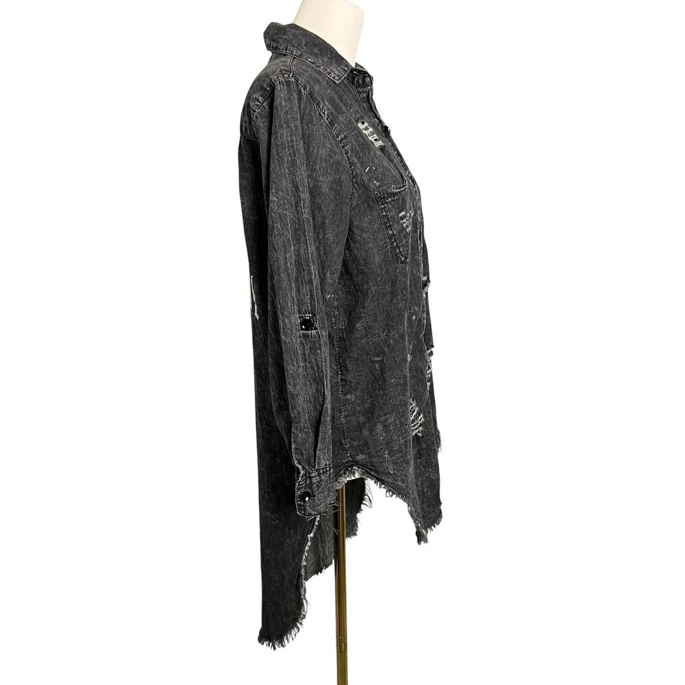 Thrill Jeans Shirt Dress Womens Large Gray Distressed Blessed Grateful Thankful - Picture 4 of 9